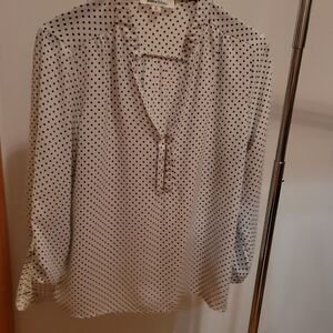 Alice Blue Wmns White/black Polkadot Sz XL Blouse With Front Zip Adjustable Slv